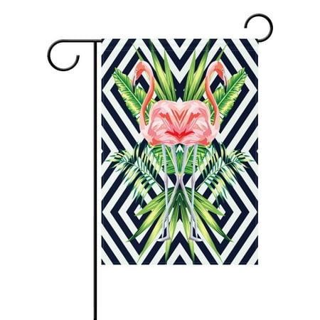 - POPCreation Beautiful Bird Pink Flamingo Chevron Garden Flag Outdoor Flag Home Party 28x40 inches