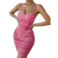 thumbnail image 4 of VISgogo Vestido de patchwork transparente para mujer, con aros, sin mangas, de color sólido, con correa de espagueti, de una pieza VISgogo moda, 4 of 9