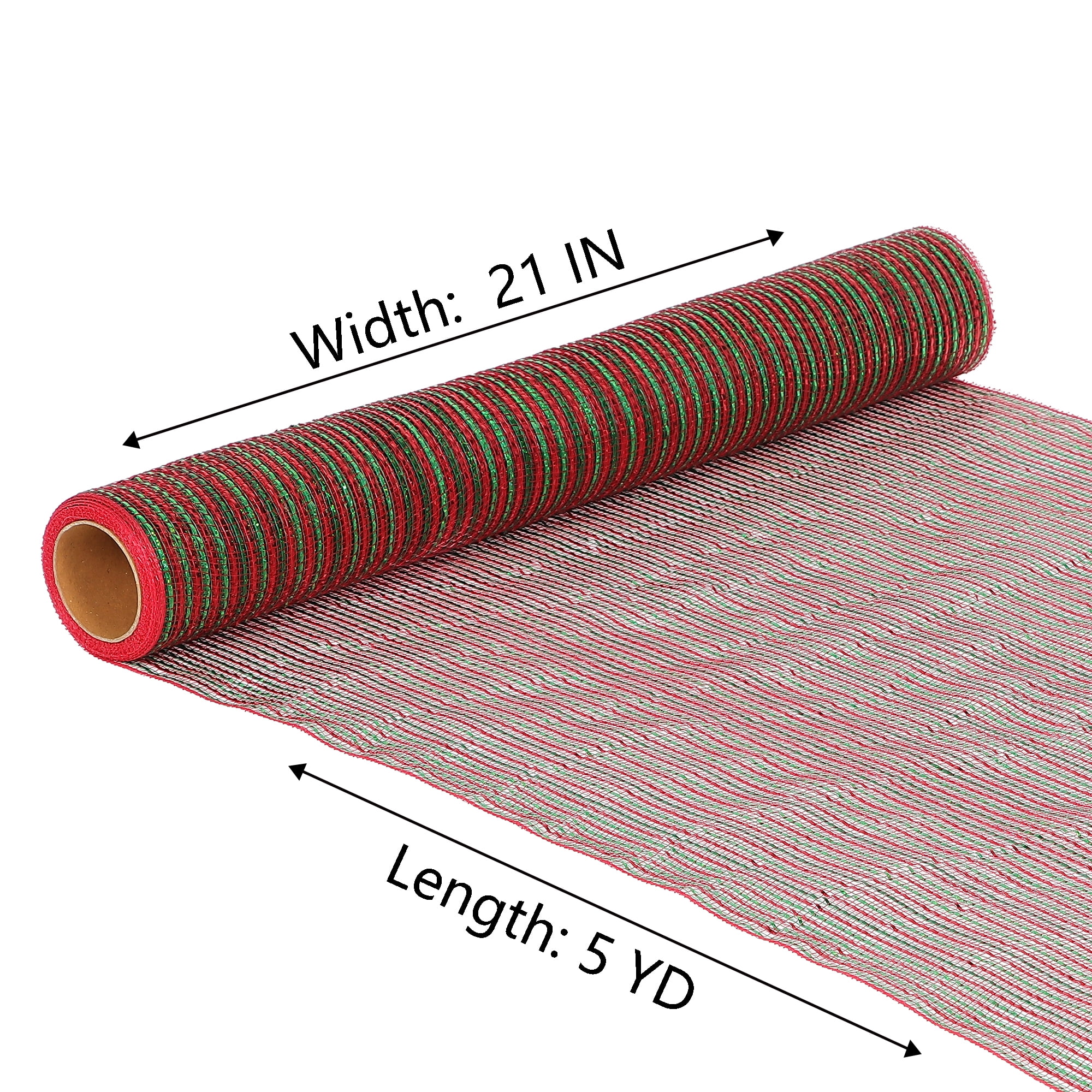 Holiday Time  21 inch x 5 Yards Poly Mesh With Metallic, Red & Green Stripe, 21 IN RED & GREEN POLYMESH