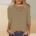 thumbnail image 2 of FNFYFH Liquidation Économies d'Automne Hauts pour Femmes Tunique Unie Blouse Col Rond Manches 3/4 Hauts Chemises d'Été, 2 of 5