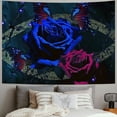 thumbnail image 2 of PIKWEEK  Blue Rose Tapestry Purple Butterfly Wall Blanket Tapestries, Blue Flower Hearts Print Wall Hanging for Girls Adults Room Decor Painting, 2 of 6
