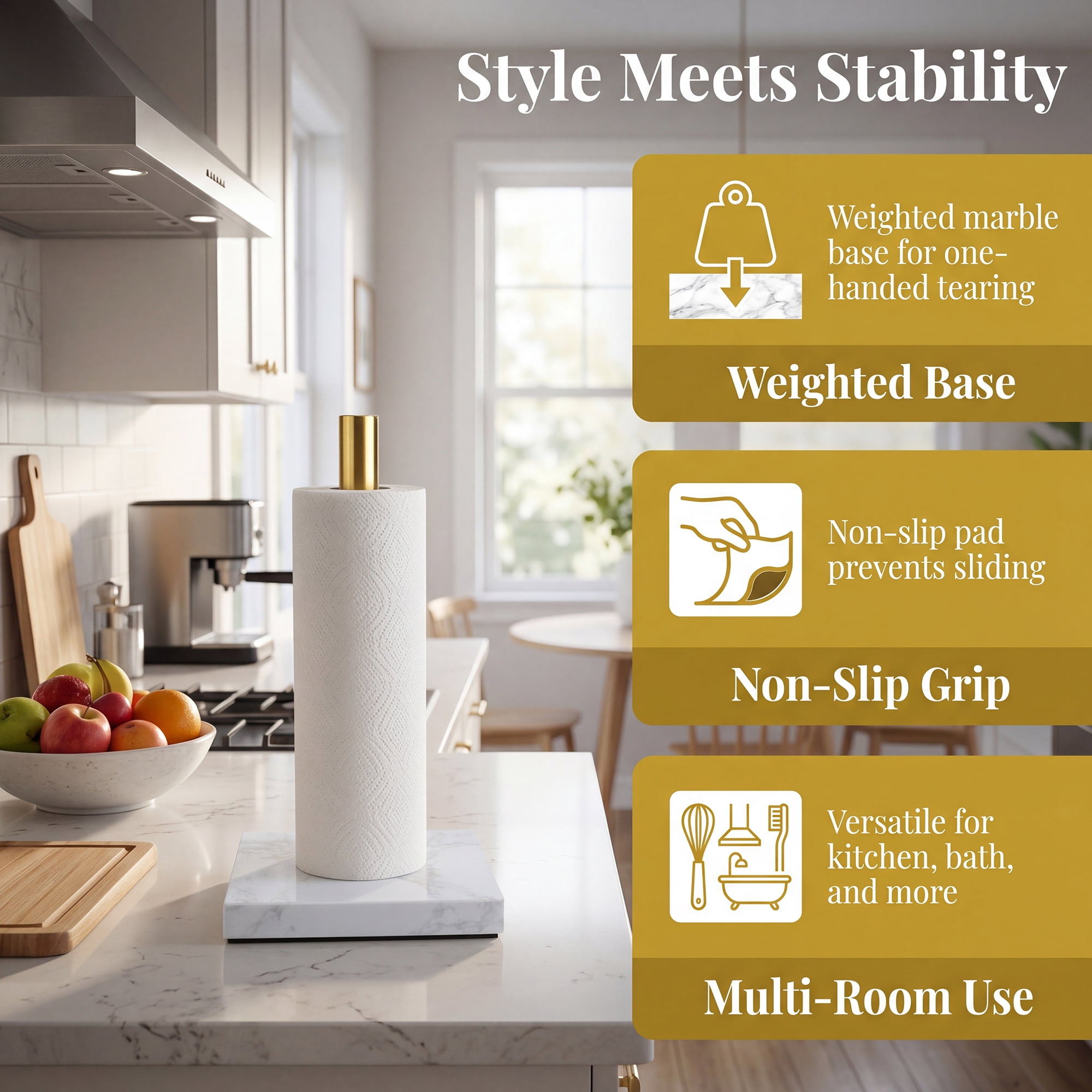 Unique Bargains Non Slip Base Paper Towel Holder Gold F 11.7x5.9inch