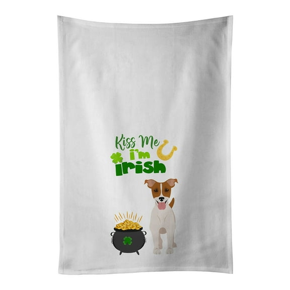Carolines Treasures WDK4852WTKT Brown White Smooth Jack Russell Terrier St. Patricks Day White Kitchen Towel Set of 2