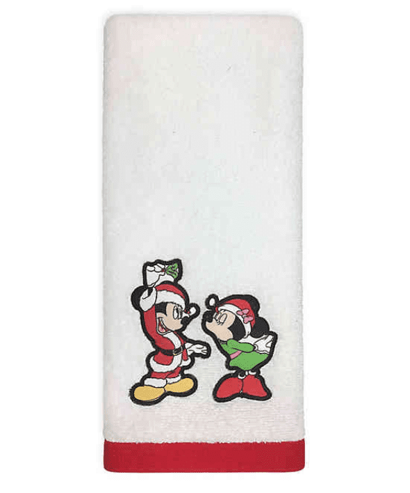 Disney Mickey Mouse & Minnie Christmas Holiday 2 Pack Hand Bath Towels Gray 