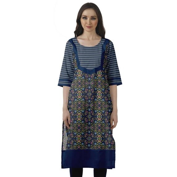Moomaya Indian Dresses For Women Casual Summer Printed 3/4 Sleeve Long Kurta