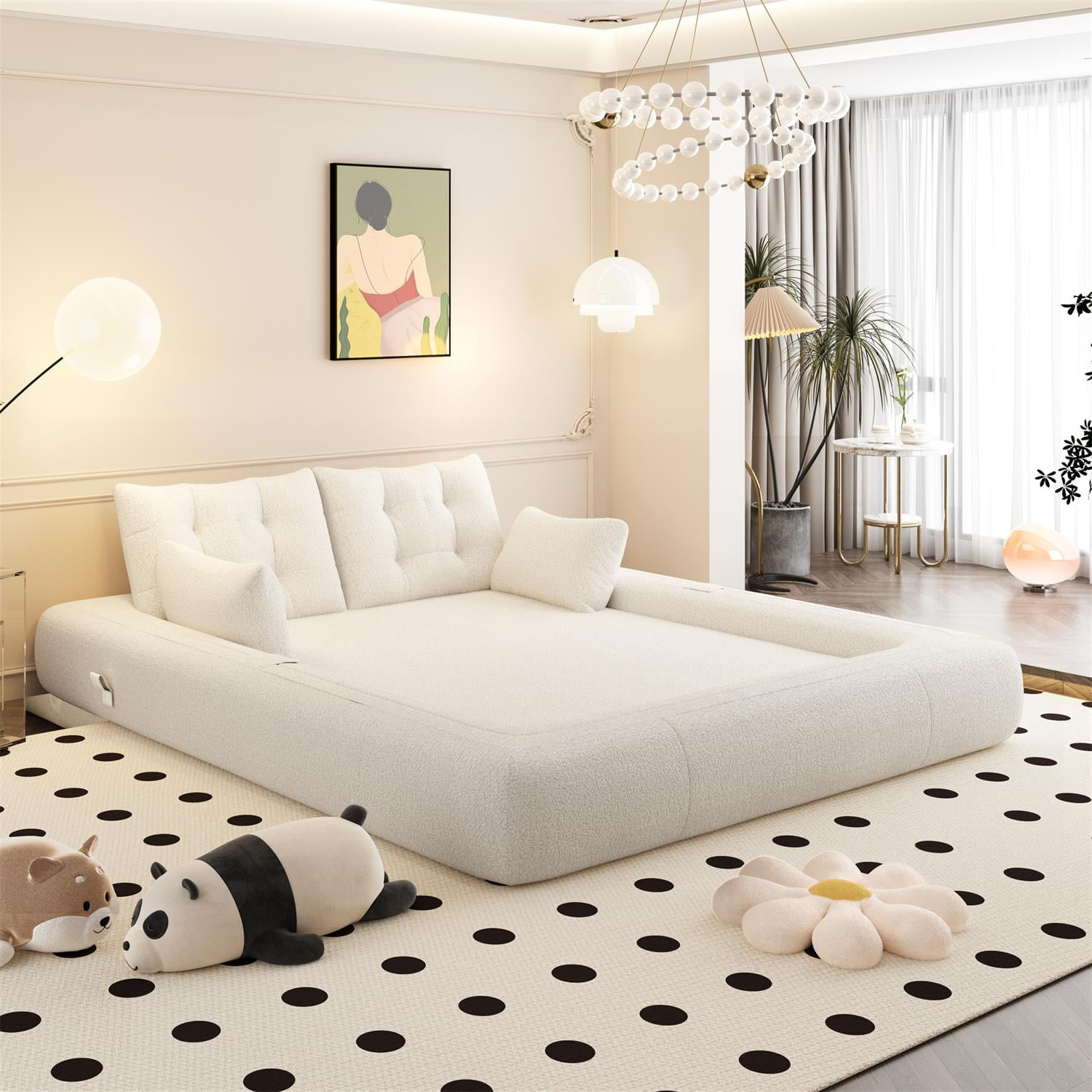 Demi Bonn 78" Cozy Sofa Couch, Foldable 3-in-1 Sleeper Bed, Multi-Functional Lazy Sofa for Living Room, Playroom, Comfortable Foam-Filled, Beige