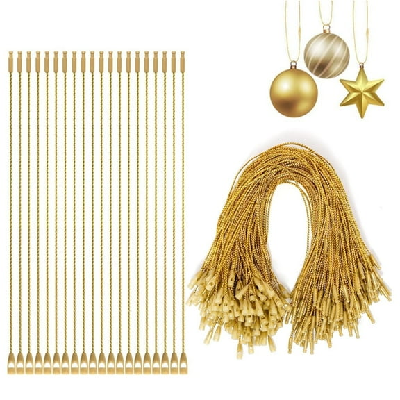 100Pcs Precut Hanging Ropes Strings,7.87In Christmas Ornament Hooks,Gold String Hanger Ornament for Christmas Tree Decorations