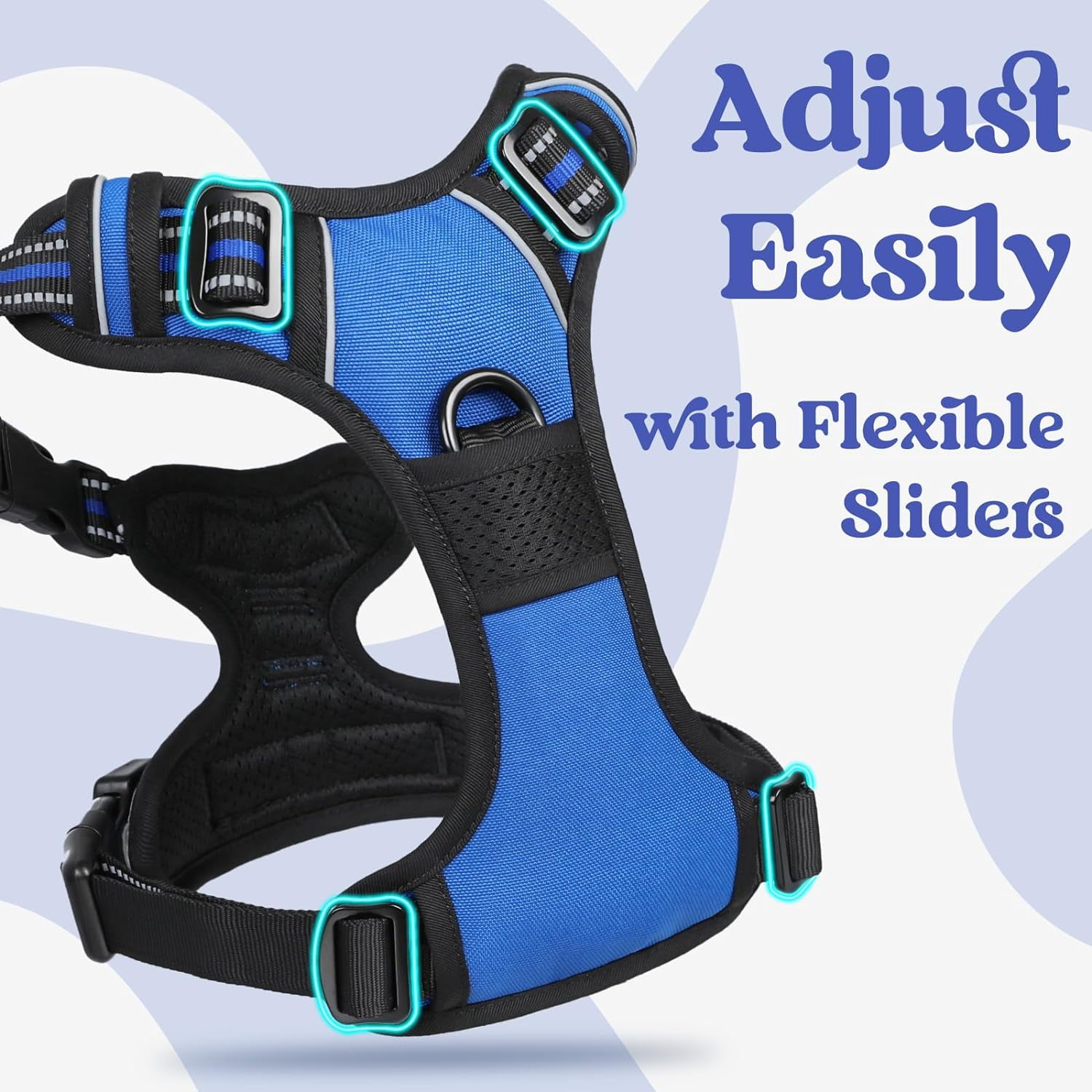 Dog Harness for Large, No Pull Pet Harness with 3 Buckles, Adjustable Soft Padded Vest with Control Handle, Walking Reflective Pet Vest for Large Dogs, Blue, L