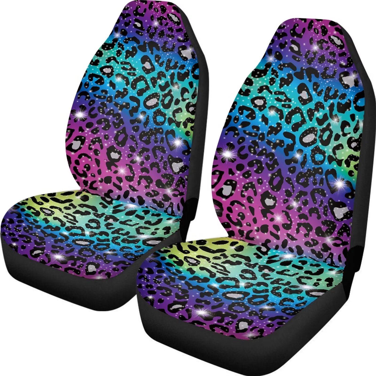 FKELYI Rainbow Leopard Print Car Seat Cover 2 Pieces Comfortable Front