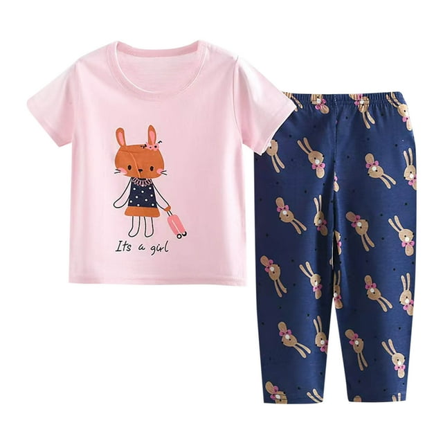 Odeerbi 1-11 Años Niños Niñas Conjunto de Verano de Algodón de Manga Corta Con Capris Y Pijama de Dos Piezas Estampado
