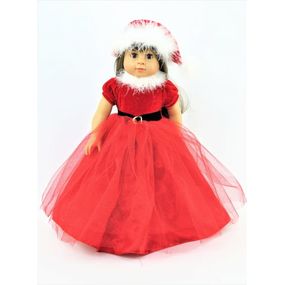 Fancy Santa Red Christmas Dress and Hat Doll Clothes| Compatible with 18 Inch American Girl
