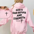 thumbnail image 3 of Christian Faith Hoodie – God Is Our Refuge & Strength Psalm Bible Verse, 2-Sided Graphic Fleece Pullover, Unisex Casual Religious Sweatshirt, 3 of 5
