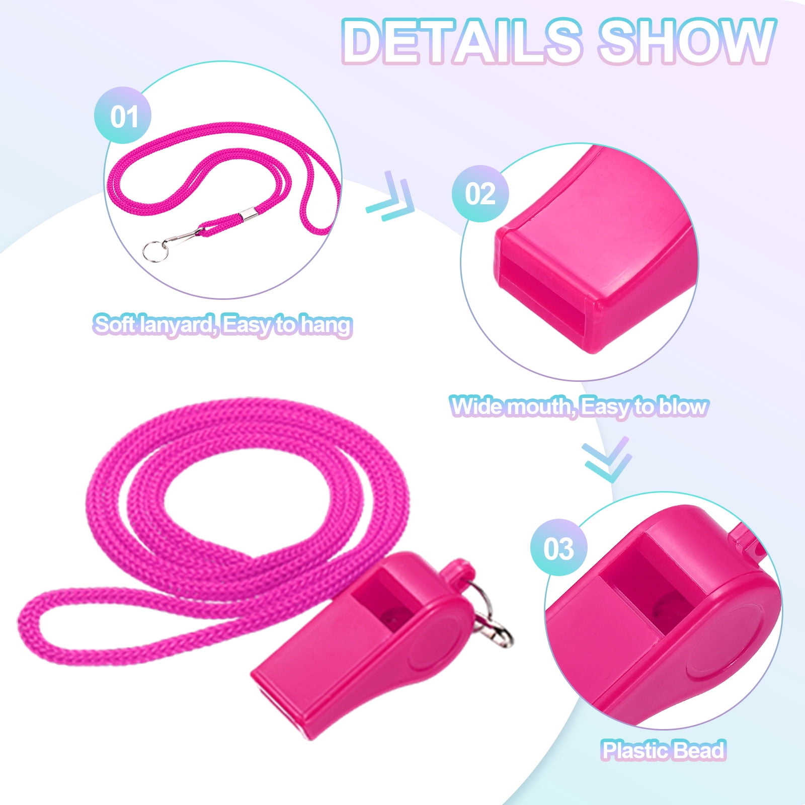 Uxcell Plastic Whistles with Lanyard, Training Sports Gather Whistles Loud Crisp Sound Colorful Bulk Whistle 20 Pcs & Fuchsia -Fitting for (Coaches/Referee/Outsides/Team Events)