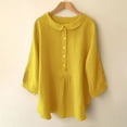 thumbnail image 3 of Button Down Shirts for Women Vintage Pocket Shirt Stand Collar Button Pullover Top Blouse Tops Yellow 5XL, 3 of 3