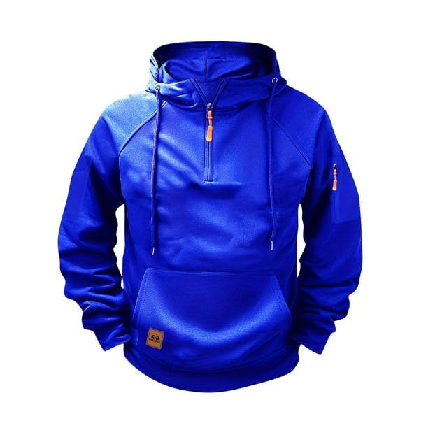 Ceisia Men's Solid Color Raglan Half-Zip Multi-Pocket Hooded Sweatshirt Blue XL Gifts