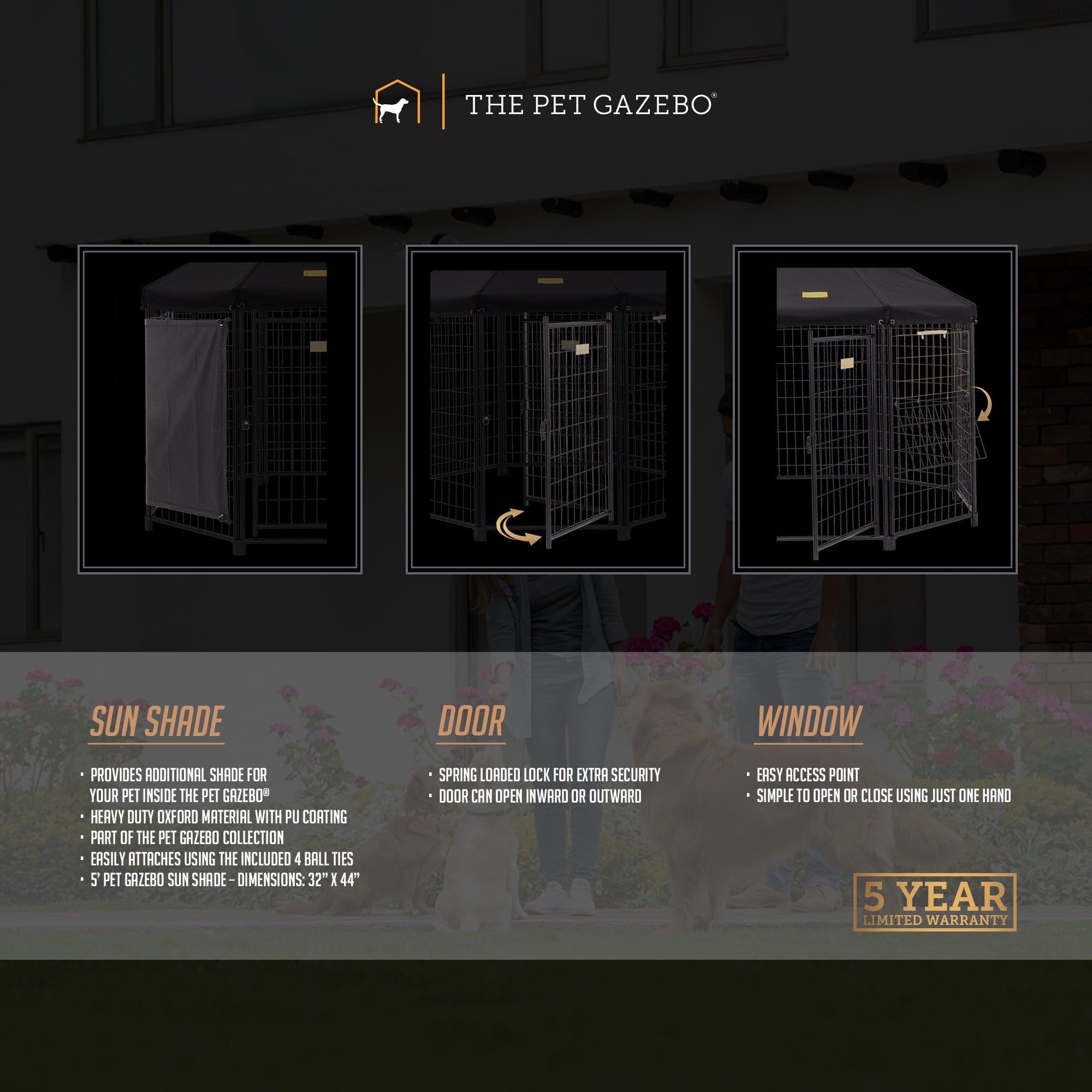 PET GAZEBO INDOOR AND OUTDOOR OCTAGONAL DOG KENNEL WITH POLYESTER COVER AND SIDE SUNSHADE, 5.5FT