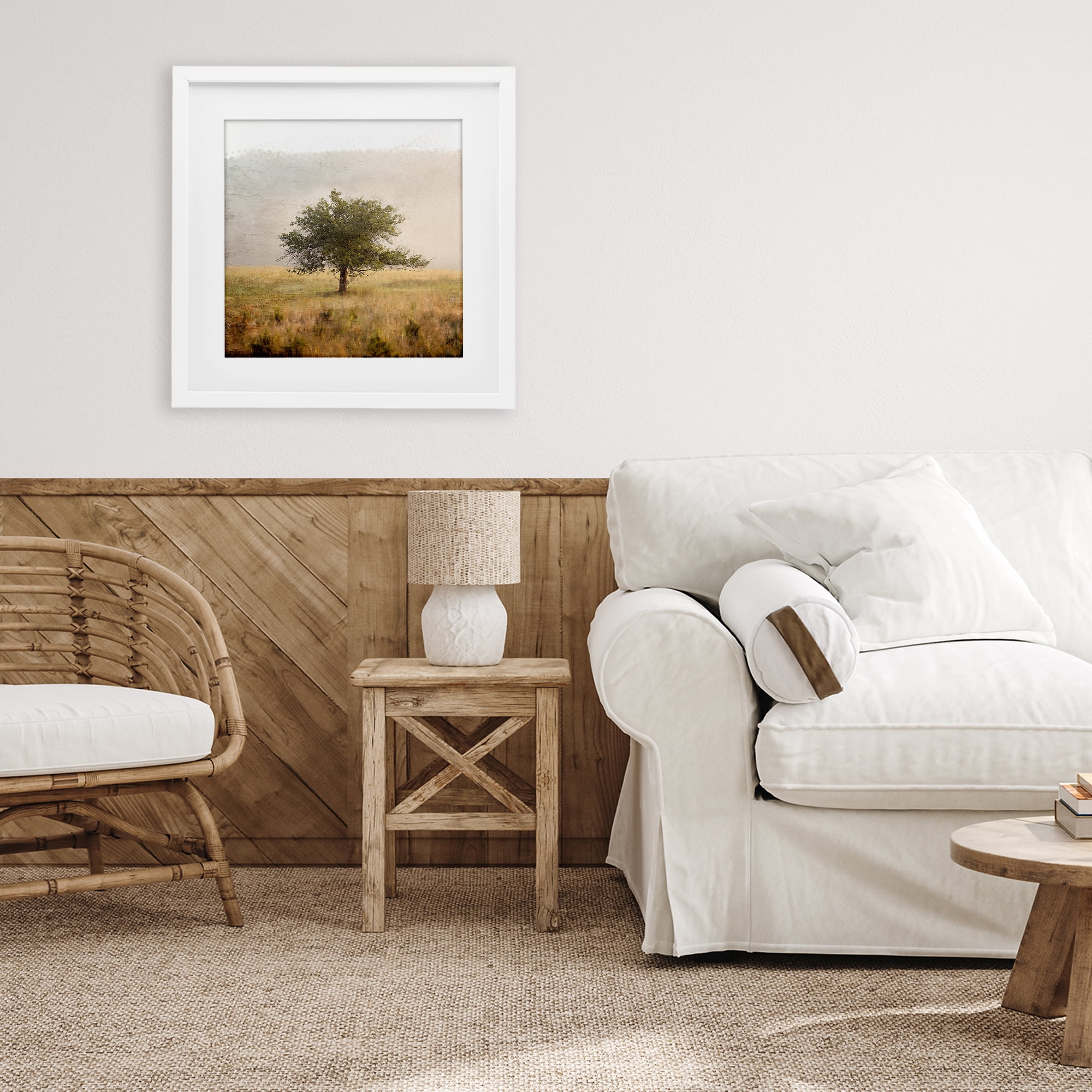 Stupell Industries Tree Alone in Golden Field White Framed Print Under Glass, design by Anne Bailey