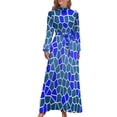 thumbnail image 2 of Vintage Geometric Dress Long Sleeve Blue Mosaic Maxi Dress High Waist Casual Graphic Bohemia Long Dresses Birthday Present, 2 of 5