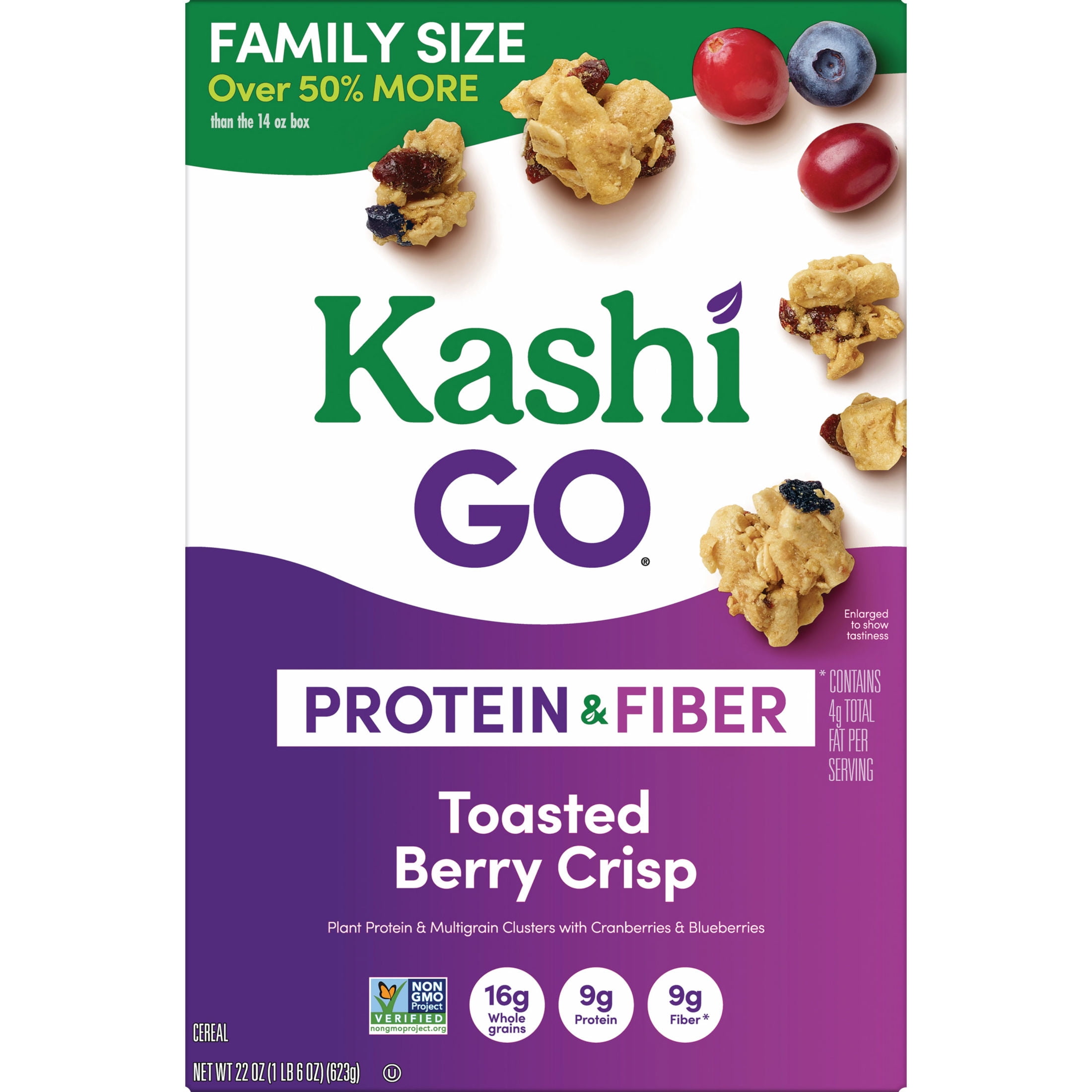 (3 pack) Kashi GO Breakfast Cereal, Protein Cereal, Family Breakfast, Family Size, Toasted Berry Crisp, 22oz Box (1 Box)