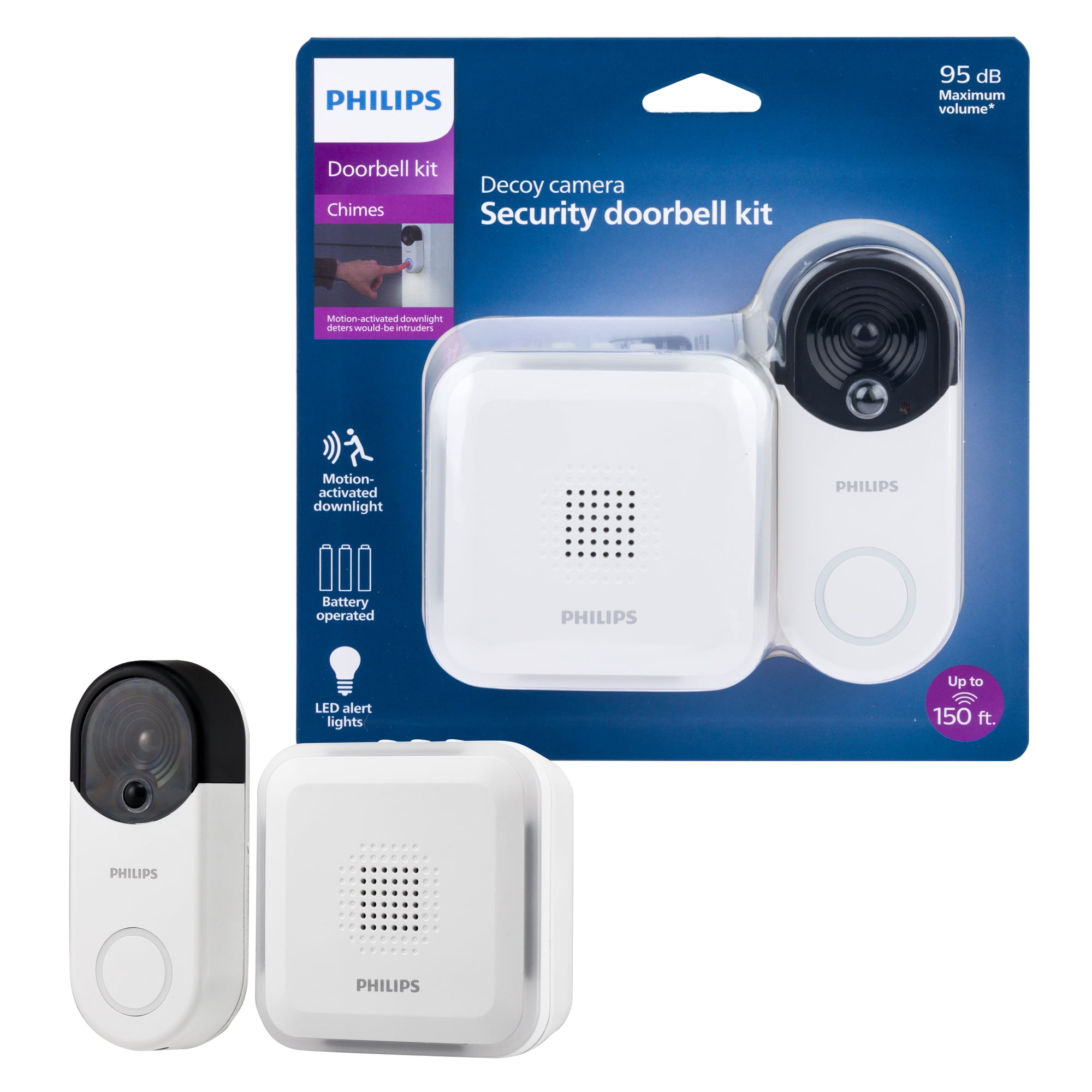 Philips Wireless Security Doorbell Chime Kit, Decoy Doorbell Camera, Motion-Activated Light, 32-Chime Doorbell