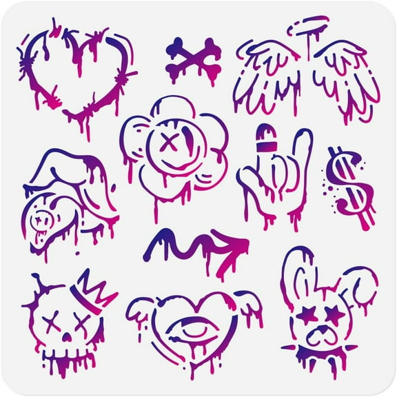 11.8"x11.8" Street Graffiti Wall Stencil Templates Street Art Reusable Plastic Stencils for Painting on Wood Wall Floor Tile Fabric Glass Furniture DIY Home Decor Template