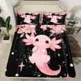 thumbnail image 3 of Feelyou 3D Kawaii Axolotl Twin Sheet Sets for Child, Black Pink Cartoon Twin Fitted Sheet, Cherry Blossoms Flat Sheet, Super Cozy Room Decor, 3 Pieces, 3 of 8