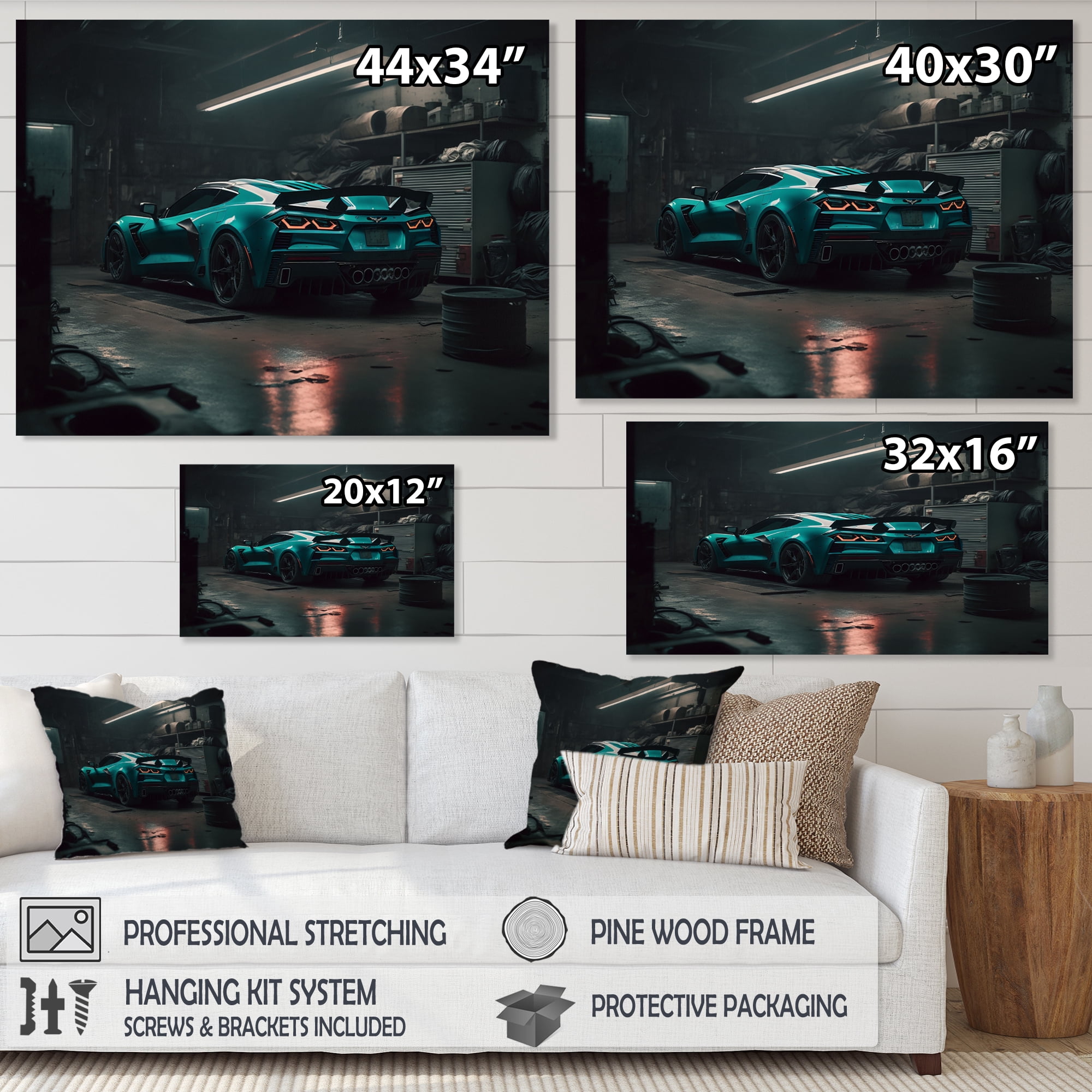 Designart Vette In Underground Garage Canvas Wall Art