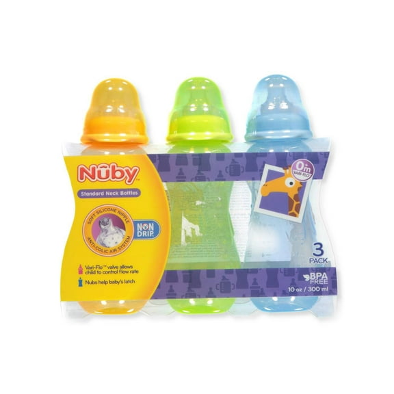 Nuby 3-Pack Bottles (10 oz.) Color: blue/orange/lime Size: one size