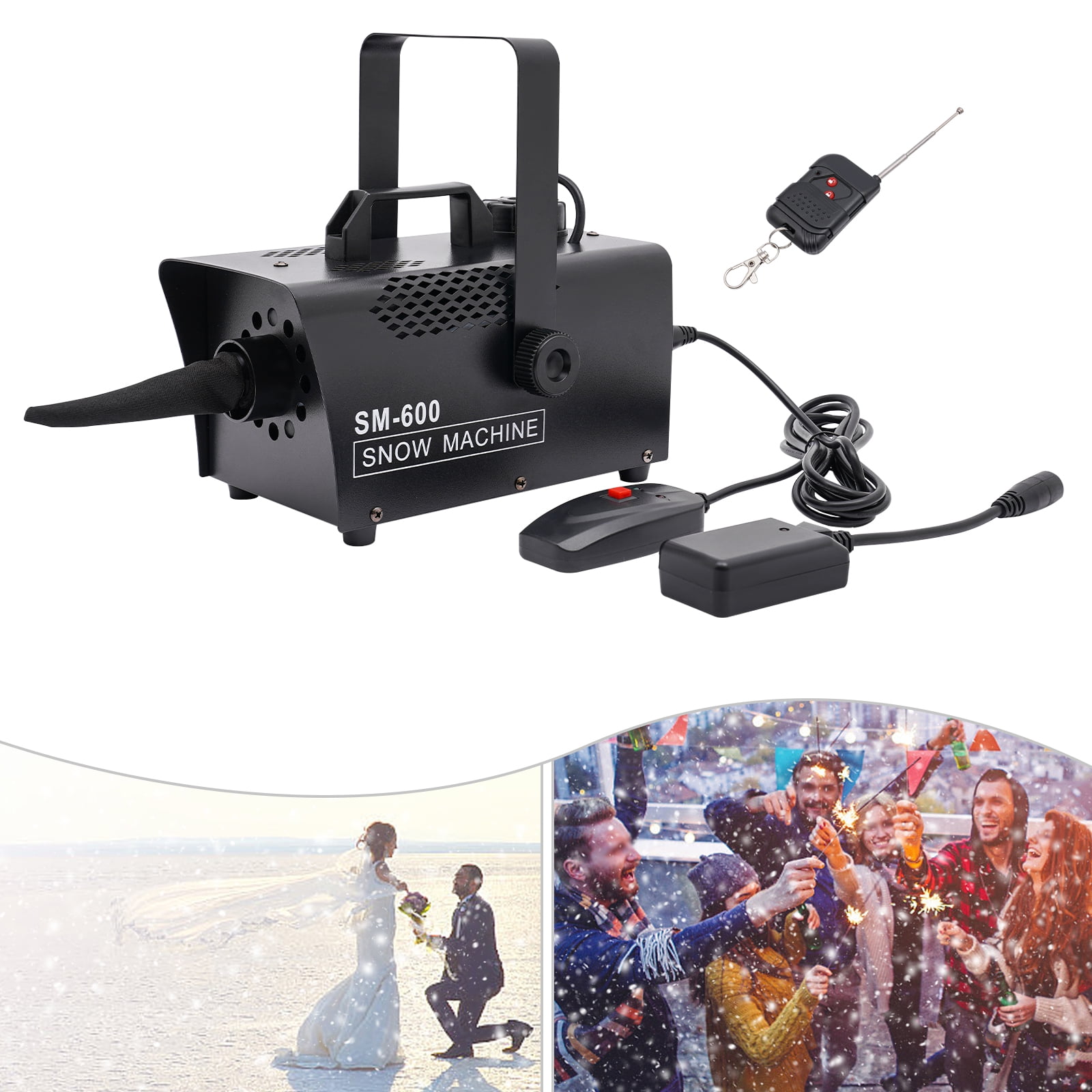 Powerful 600W Snow Machine, Remote Control, 3000CFM Spray Volume, 1L Tank, Perfect for Weddings, Birthdays, and Holiday Decorations, 538-861ft² Coverage