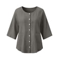 thumbnail image 6 of Turilly Women's Casual Cotton Linen 3/4 Sleeve Button Up T-Shirts Solid Color Loose Fit Open Front Top with Pockets, 6 of 6