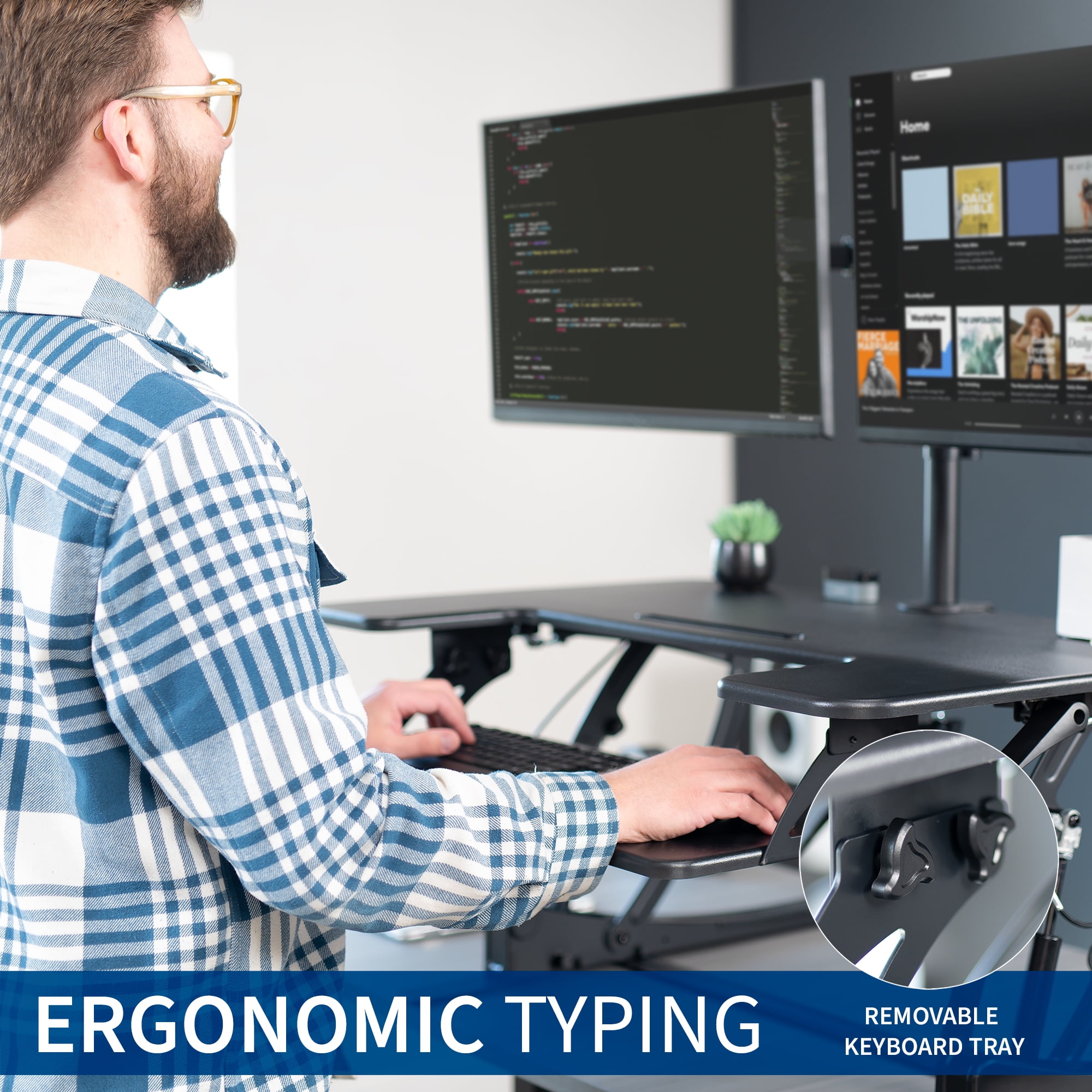 VIVO Black 36" Standing Desk Riser with Dual Monitor Stand for up to 30" Screens