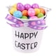 thumbnail image 1 of Adorno de cubo de huevos de Pascua. Cubo de mano versátil para recoger huevos. Lazo estampado violeta, 1 of 7