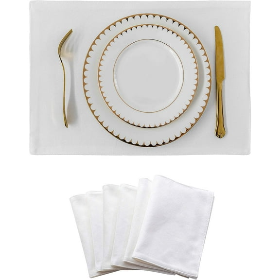 White Placemats Set of 6 Heat Resistant Dining Table Place Mats for Kitchen Table for Wedding Party Holiday, Pure White