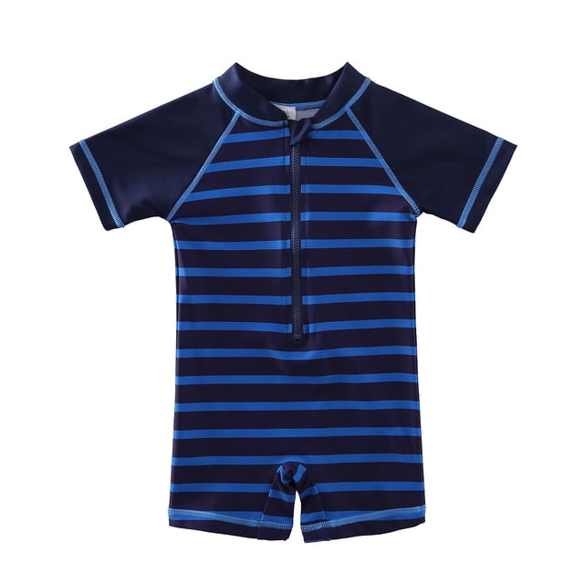 Wishere Boy's Rash Guard Shirt Upf 30+ Swimsuit, Blue Stripe, 0-3 Months