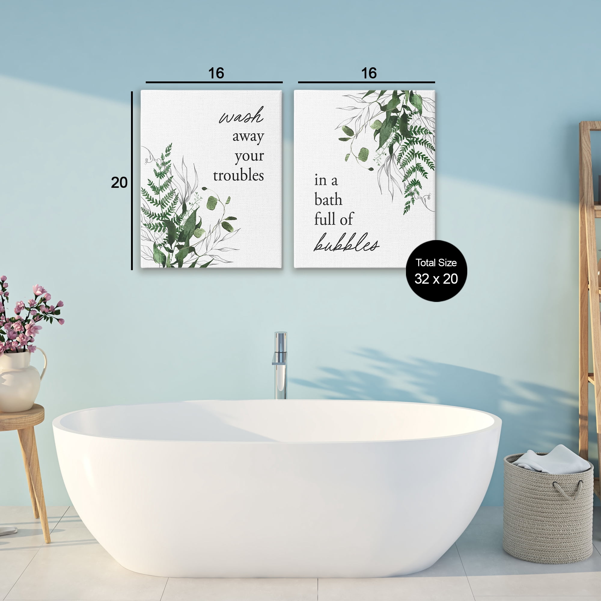 Bubble Bath with Forest Foliage 2 Piece Canvas Wall Art Set, design by Lettered and Lined
