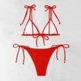 thumbnail image 6 of JIANJIA Swim Suits for Women Summer Solid Color Sexy Lace Up Spaghetti Strap Brassiere With Thongs Two Piece Bikinis Swimwears Beachwear,Red,S, 6 of 6