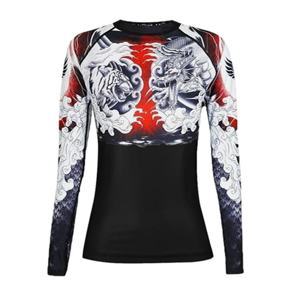 Raven Fightwear Women's Dragon and Tiger Rash Guard BJJ MMA Black