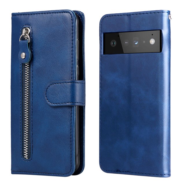 Case for Google Pixel 6 PRO 5G Zipper Pocket Wallet Leather Case Magnetic Closure Flip Cover - Blue