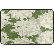 Bestwell White Chrysanthemum Front Door Absorbent Non-Slip Foot Mat, 23.6x15.7 Inch Holiday Home Decor, Bathroom Kitchen Living Room Patio