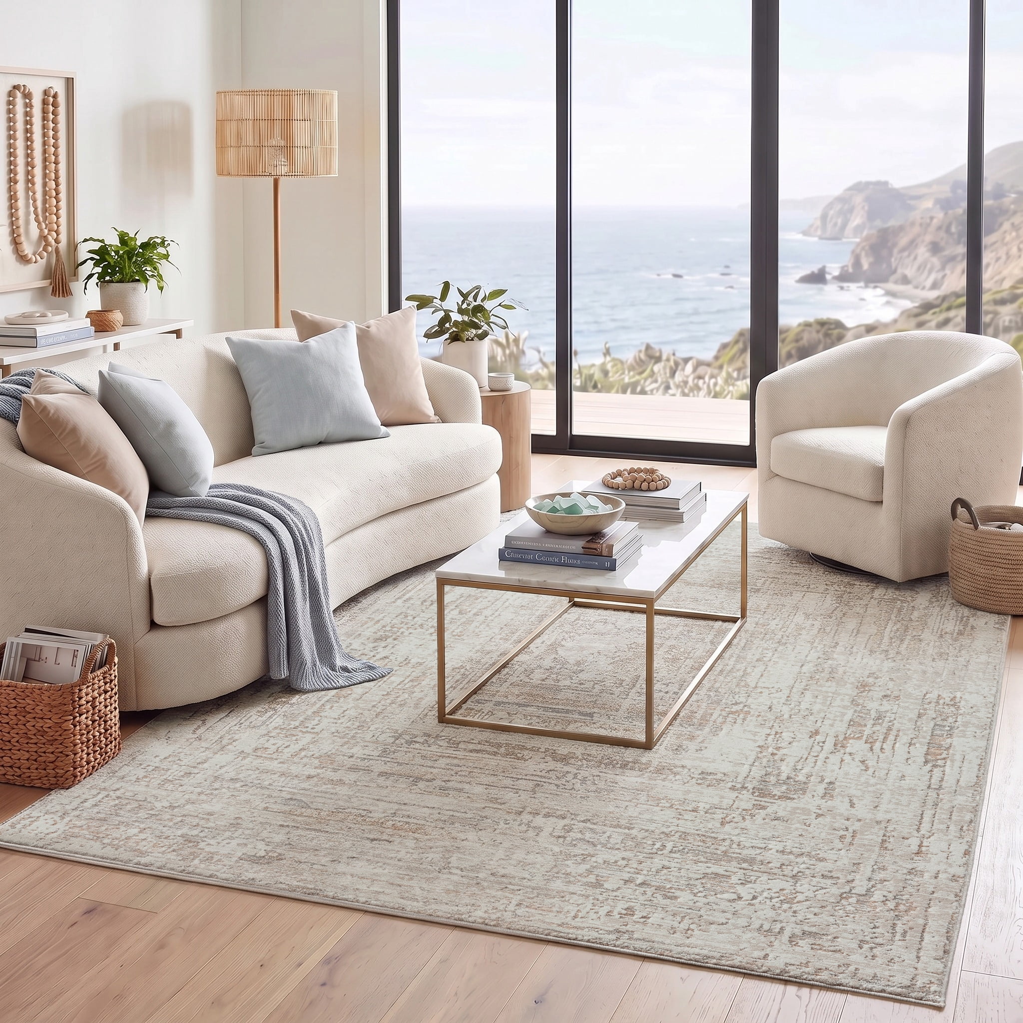 Harlow Hill Brielle Roshni Abstract Indoor Polyester Blend Area Rug, Beige/Gray, 4' x 6'