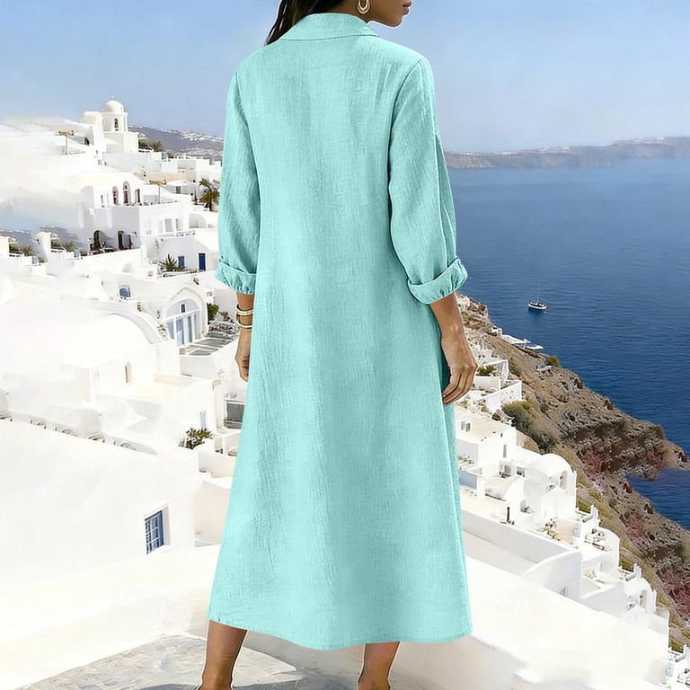 casual pocket dresses Dresses for Women 2026 Casual Spring Fashion Solid Color Sleeveless Round Neck Pocket Dress Skirt A-Line Party Dress with Pockets Sky Blue (Size:S-5XL)