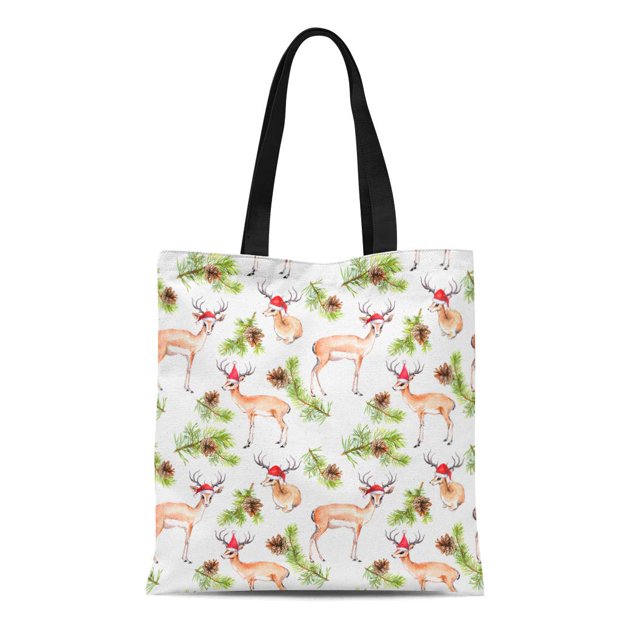 JSDART Sac Fourre-Tout en Toile Branches de Sapin de Noël et Cerf Rouge Réutilisable Sac à Provisions à Bandoulière