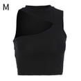 thumbnail image 1 of Chaleco de mujer sin mangas de color sólido con hombros descubiertos y camiseta sin mangas delgada de algodón, negro, M sidaley AP001384-08B, 1 of 7