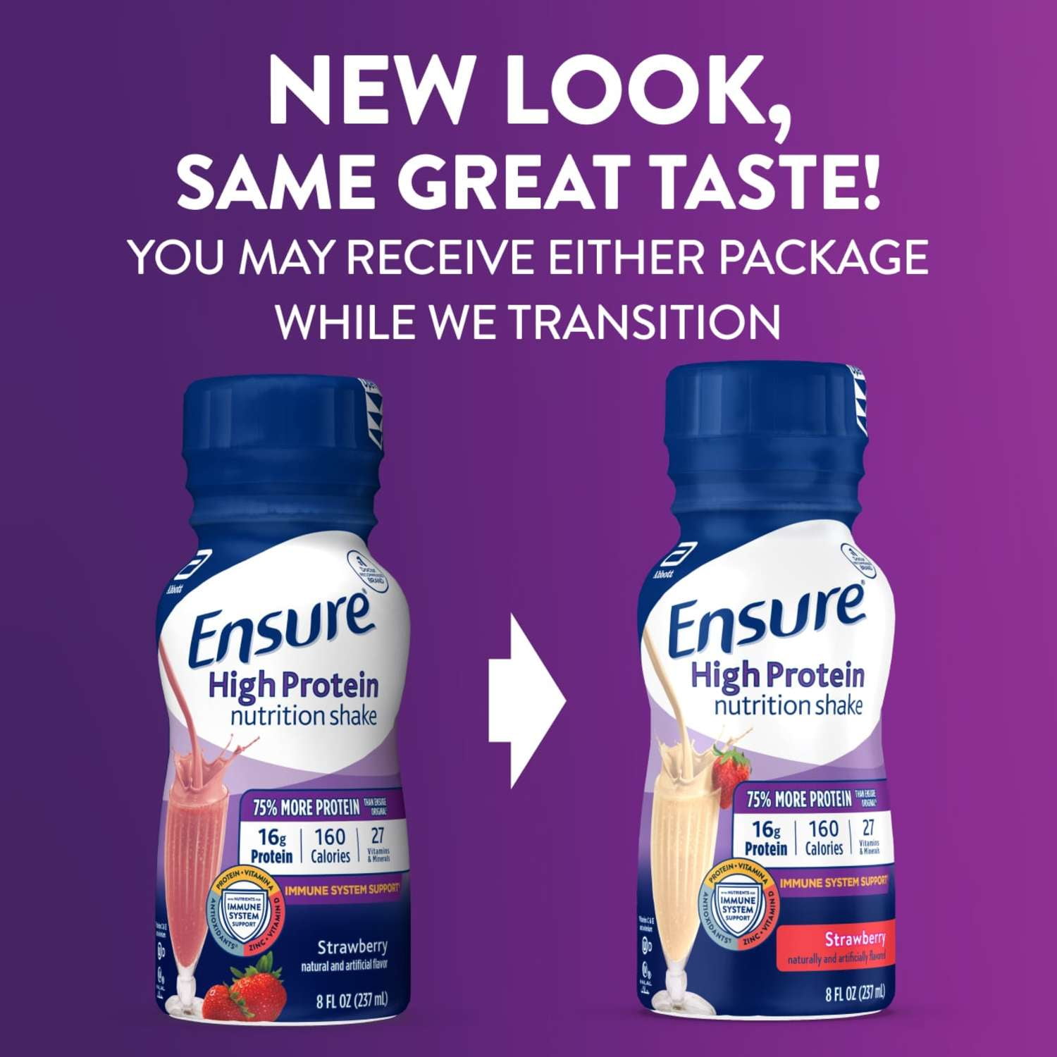 (2 pack) Ensure High Protein Nutrition Shake, Strawberry, 8 fl oz, 6 Count