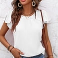 thumbnail image 2 of Été Tops for Women T-Shirts Tendance Col Rond à Volants Manches Courtes Unis Décontractés Amples Confortables Mignons Tuniques White, 2 of 7