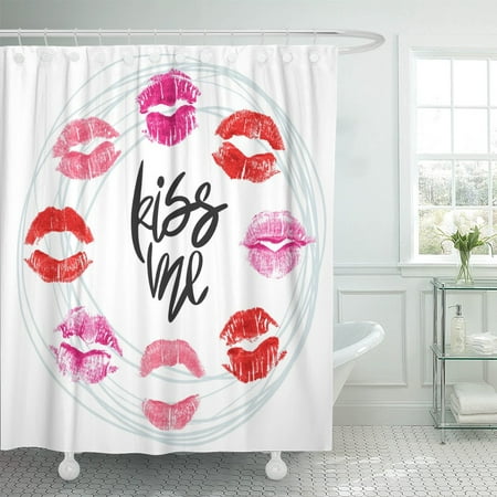 PKNMT Imprints of Lipstick and Lettering Silhouettes Red Pink Fuchsia Shower Curtain 60x72