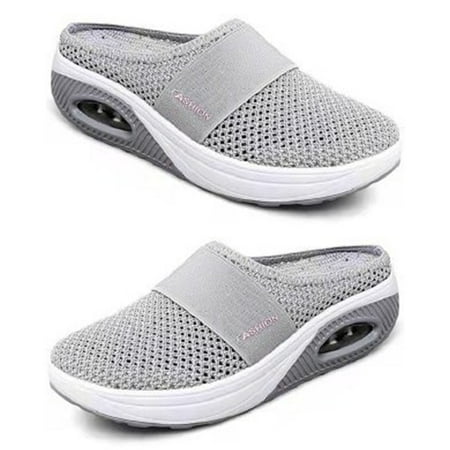 

lizyue 1 Pair Slip-on Hollow Mesh Fabric Women Sandals Casual Increase Cushion Non-slip Platform Slippers for Daily Life