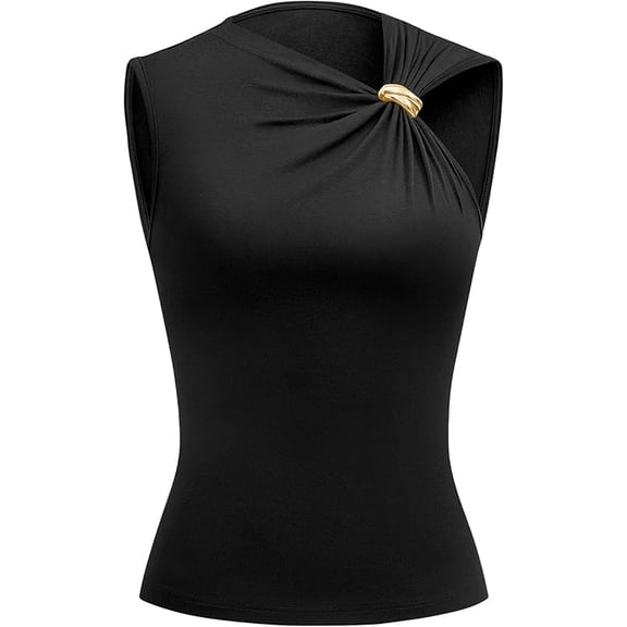 FreshPretty Spring Tops for Women Asymmetrical Neck Sleeveless Going Out Summer Outfits Casual Ruched Y2k Tank Top Clothes
