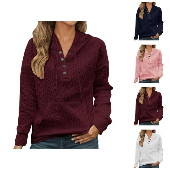 Women Clothing Women's Solid Sweatshirt Women's Casual Knit Jacquard Long Sleeve Loose Fit Hoodie Sweatshirt Comfortable Pullover For Everyday Wear