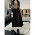 thumbnail image 5 of Vintage Belt Corduroy Midi Skirt Women High Waist Pleated A Line Skirts Autumn Winter Streetwear Korean Casual All Match Skirt, 5 of 5
